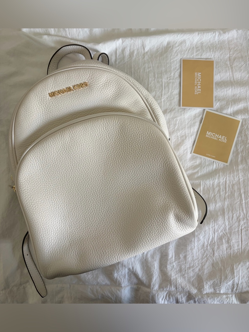 Micheal Kors Abbey Optic White Pebbled Leather Medium Backpack Bag
